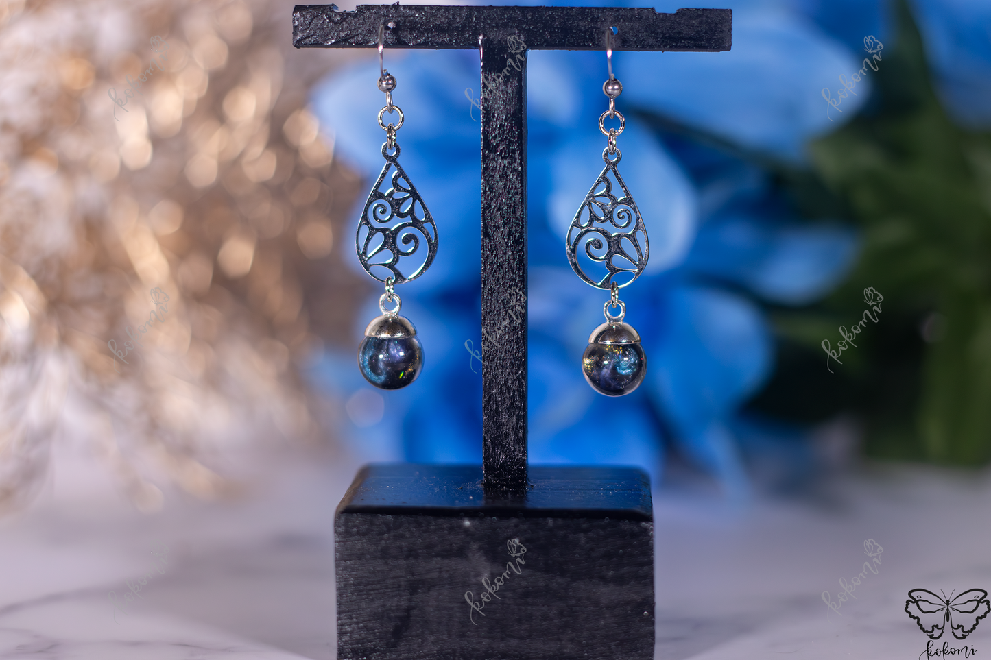 Cobalt Galaxy Silver Intricate Drop Earrings