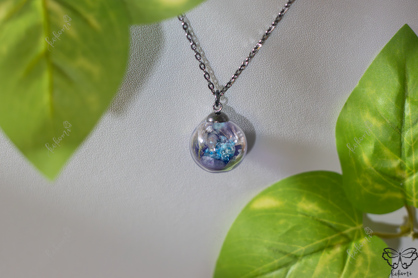 Starry Violet Floral Bouquet Resin/Glass Pendant