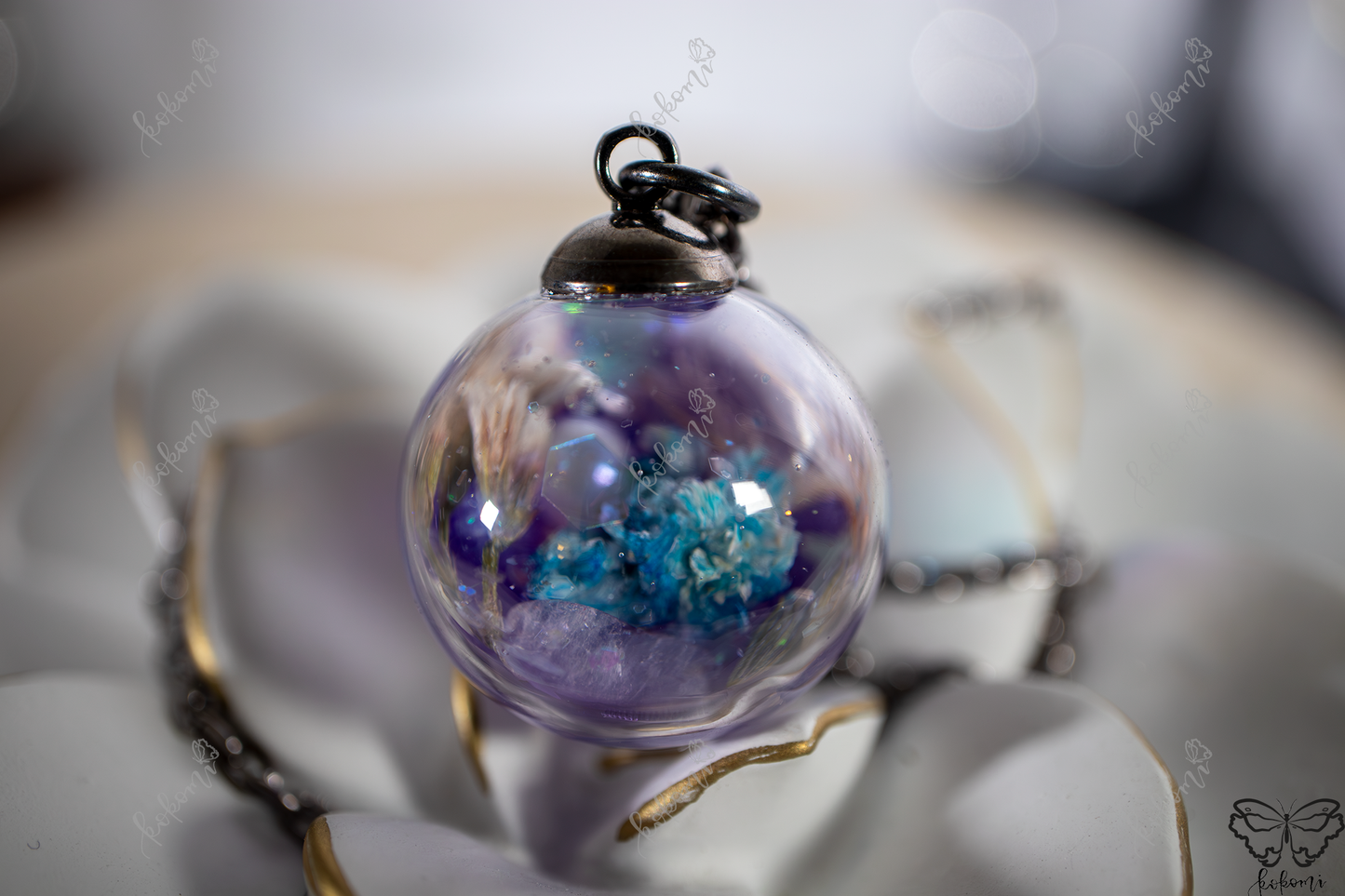 Starry Violet Floral Bouquet Resin/Glass Pendant