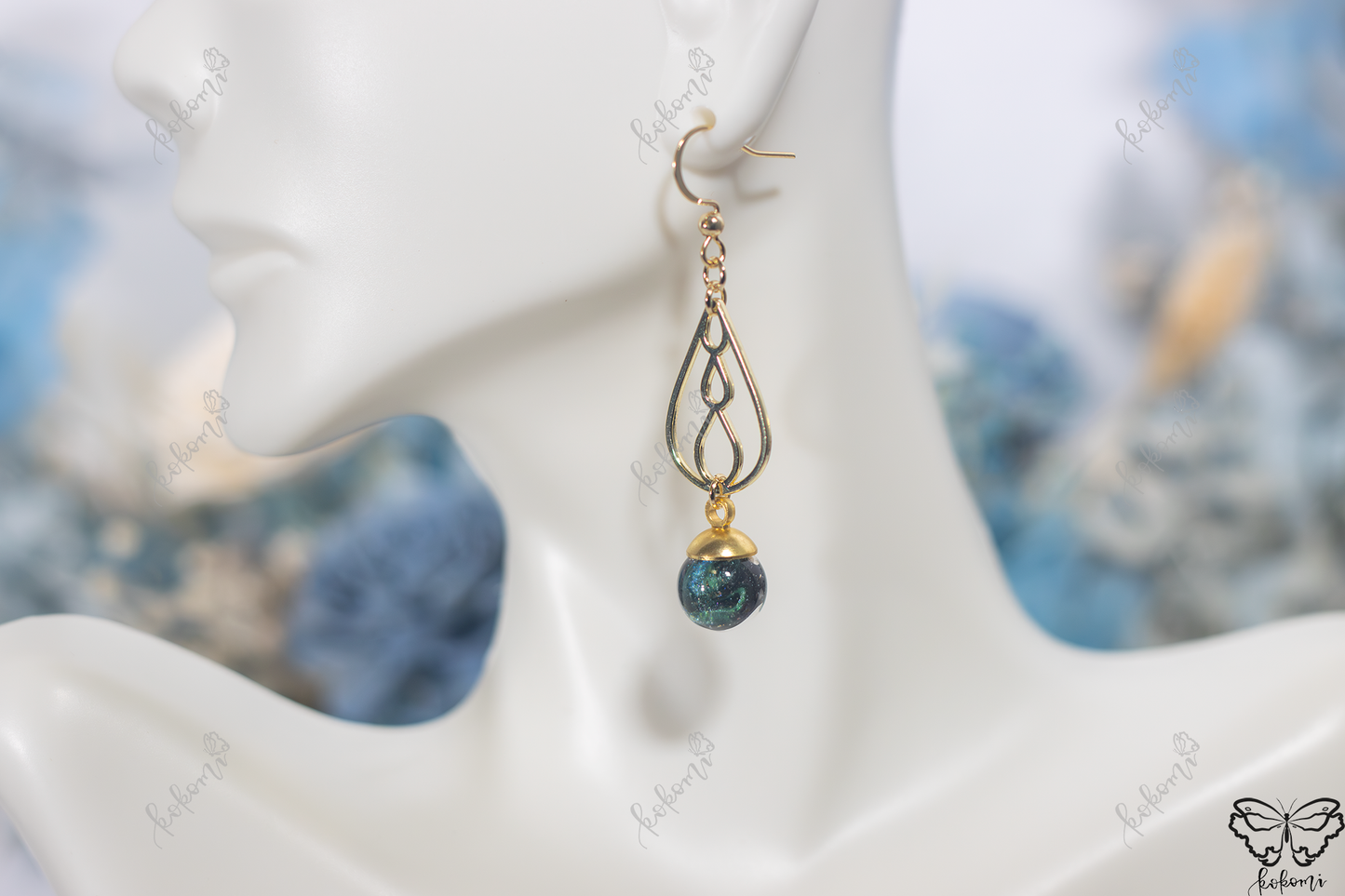 Emerald Galaxy Gold Layered Teardrop Earrings