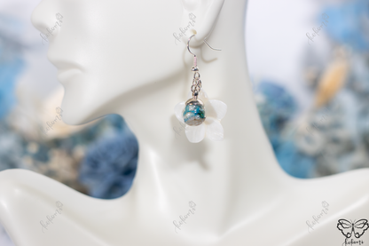 Sapphire Ocean Plumeria Shell Earrings