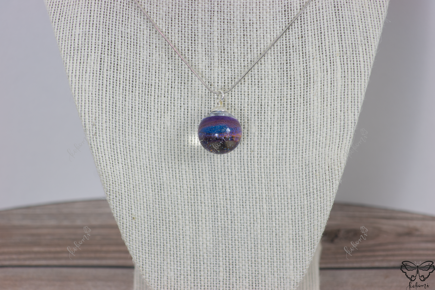 Ink'd Blue/Purple Holographic Butterflies Resin/Glass Pendant