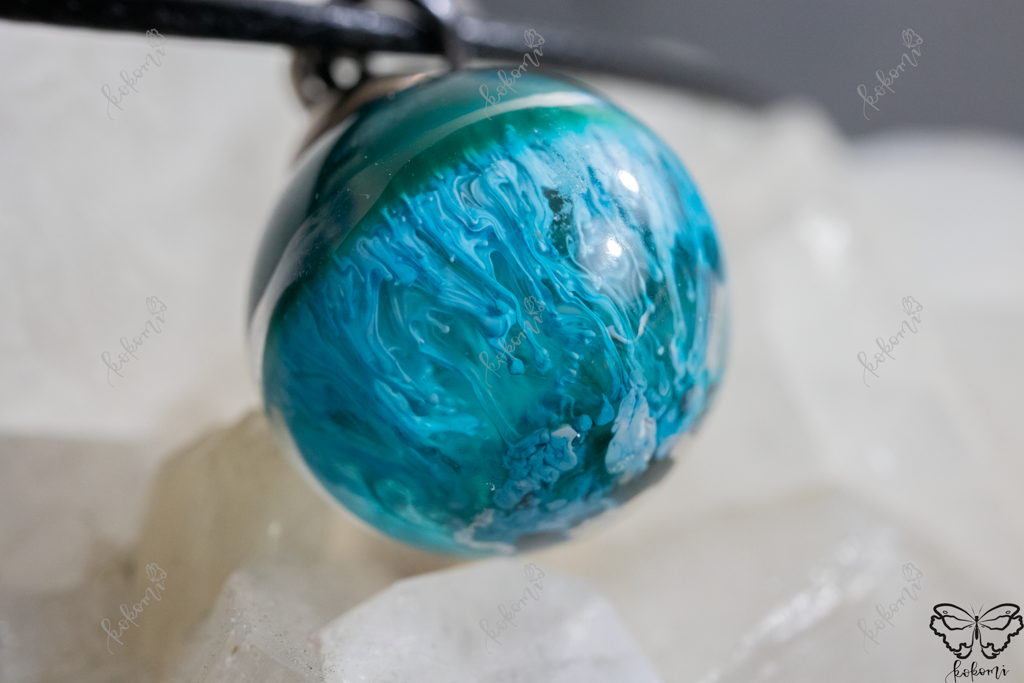 Ink'd Peacock Teal Resin/Glass Pendant