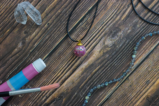 Marbl'd Magenta Mist Resin/AB Glass Pendant