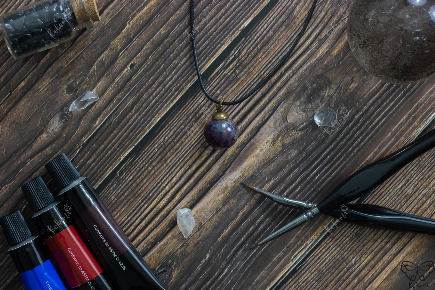 Marbl'd Black/Red/Blue/Gold Midnight Resin/Glass Pendant